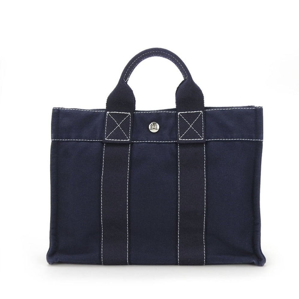 Hermes Deauville PM Navy Blue Canvas Tote Bag